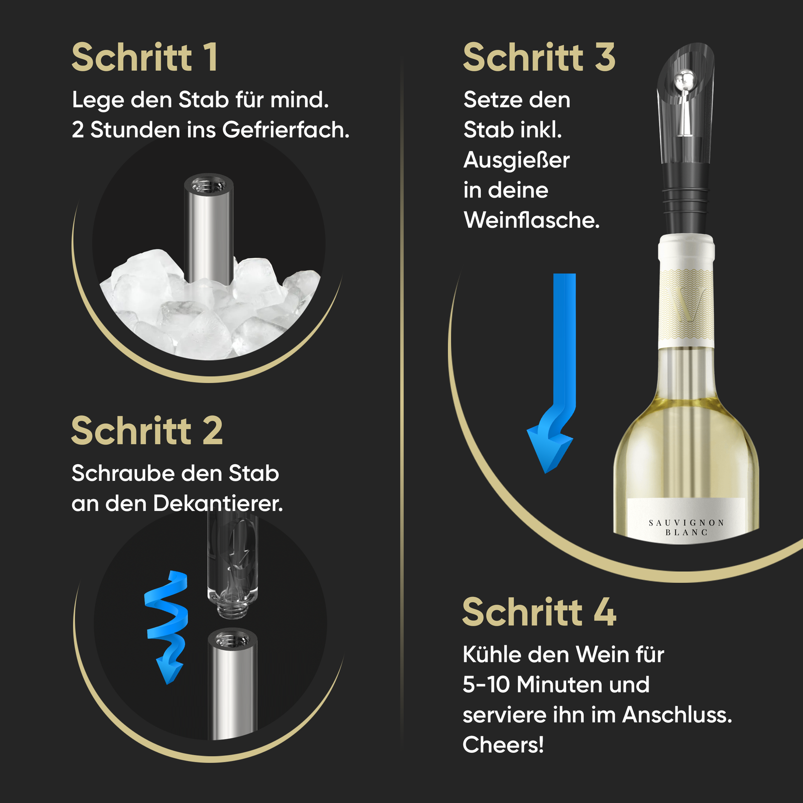 MHC Bar'n'more Weinkühlstab Edelstahl - Praktischer Kühlstab Mit Ausgießer Für Perfekte Weintemperatur